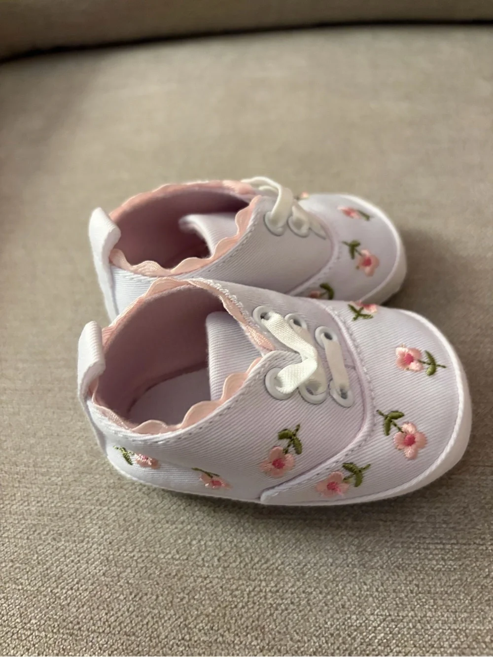 Baby Girl Pink Floral Embroidered Canvas Walkers